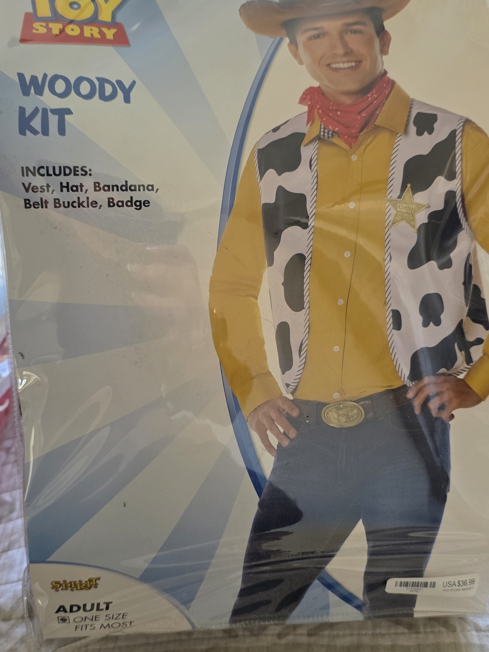 Toy Story Woody MEN Costume Vest, Hat, Shirt, Set